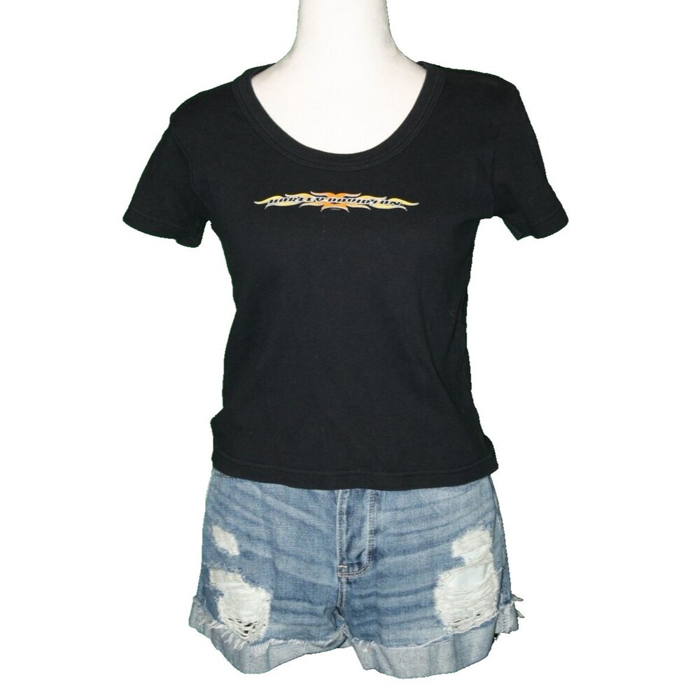 VTG Y2K 2004 HARLEY DAVIDSON Women's Baby-T Tee Sz L 100% COTTON US Biker Core